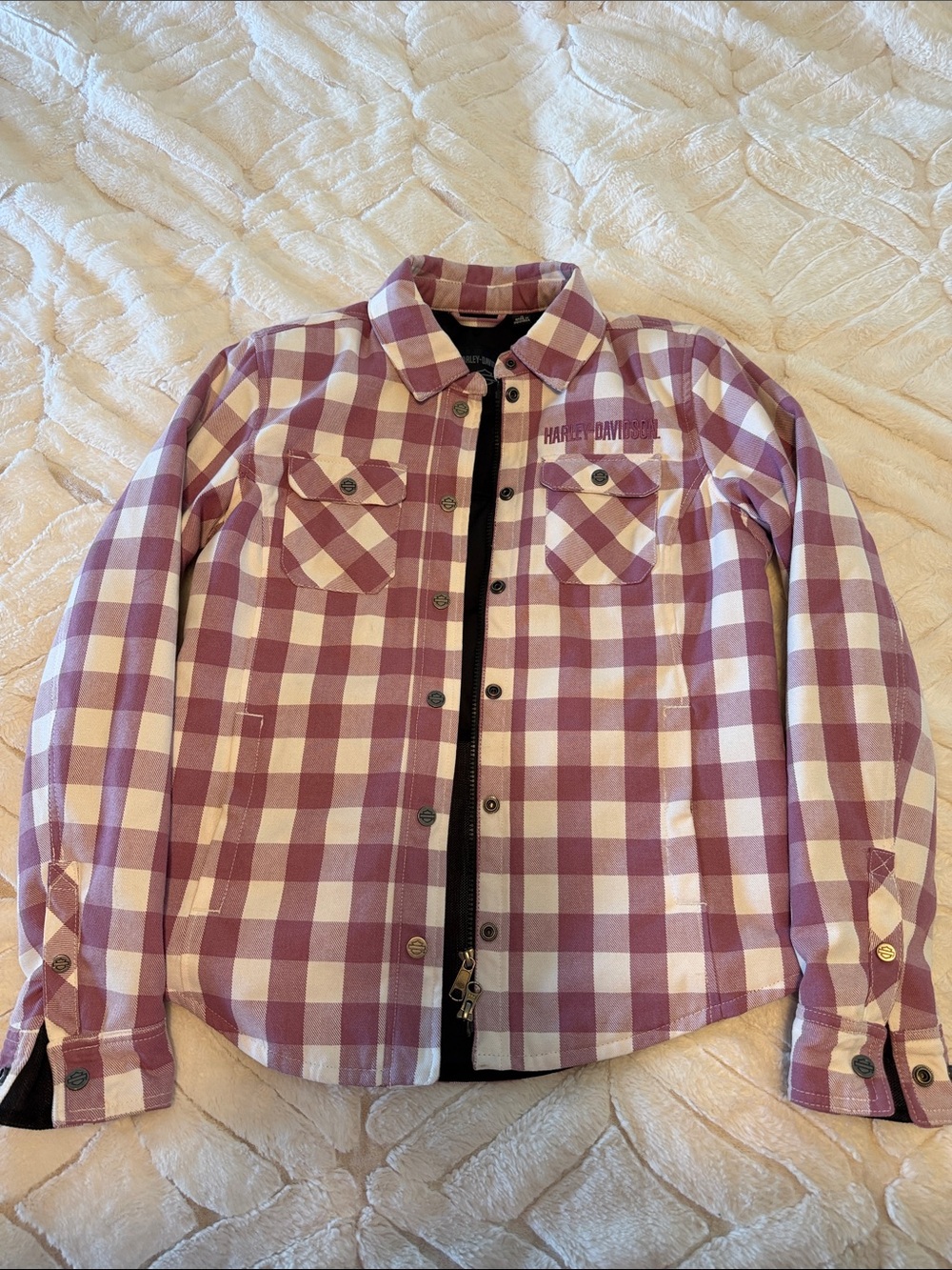 Harley-Davidson Rose and White Plaid Snap-Front Shirt Jacket